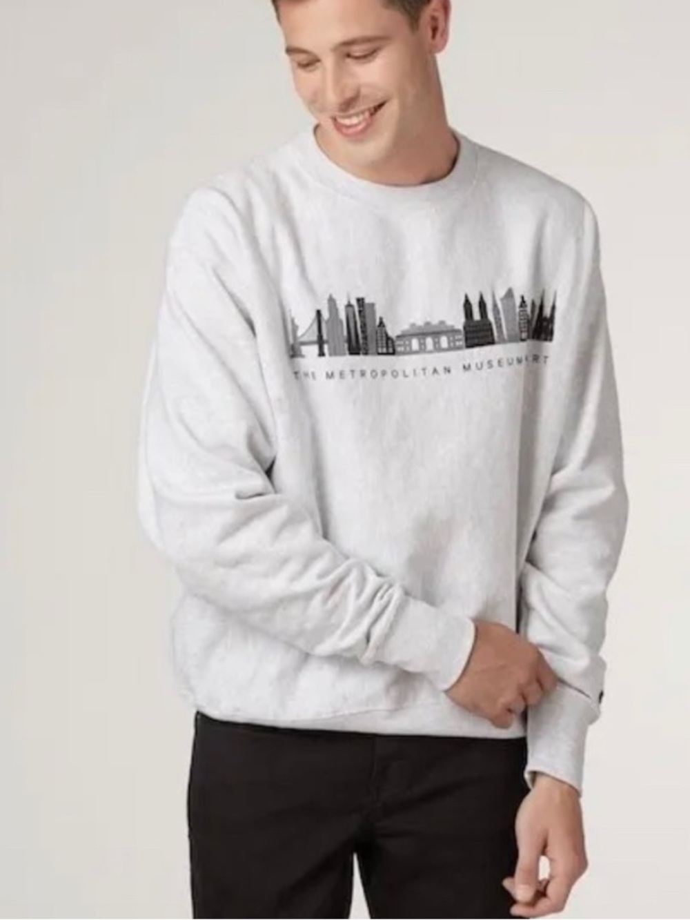 CHAMPION x THE MET Reverse Weave Crewneck Sweatshirt Heather Gray Skyline L